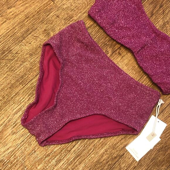 Good American Hawaiian Pink Sparkle Scoop Top and Swim Brief Bikini Set Size 2 - Picture 4 of 11